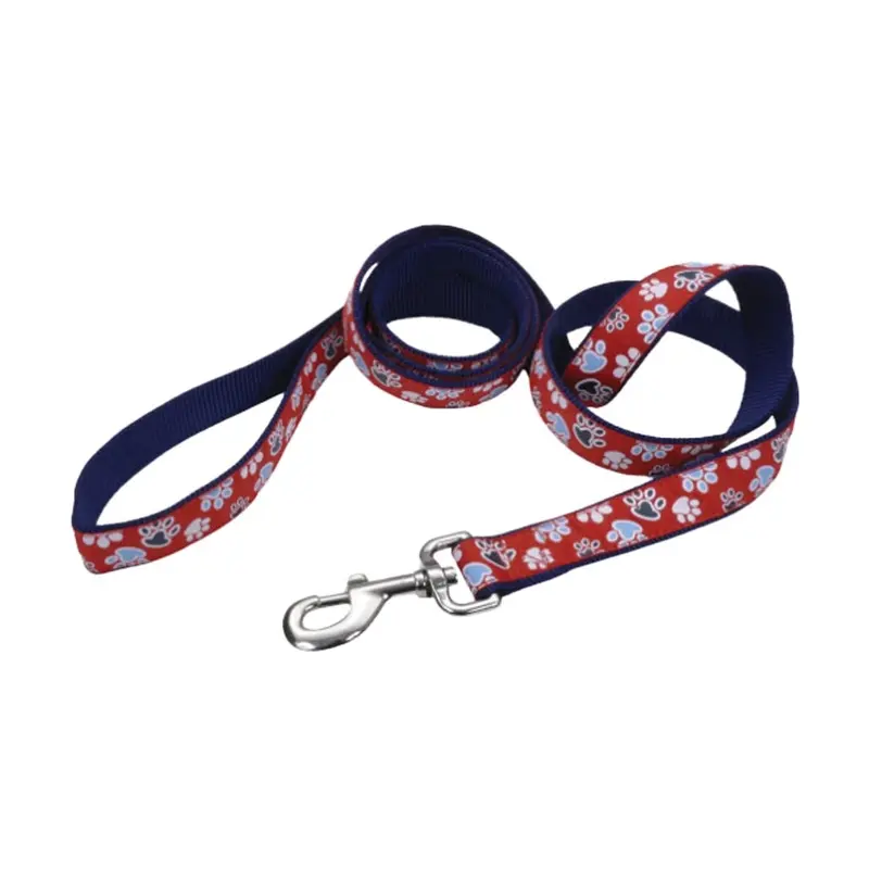 Coastal - Ribbon Red w Paws Leash 1inx6ft