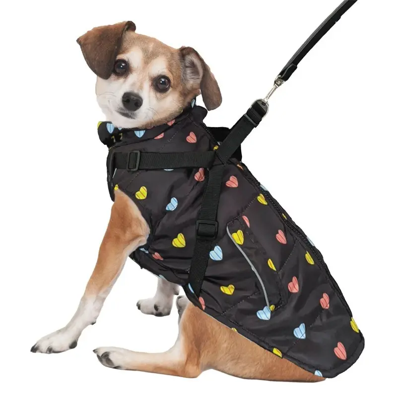 Fashion Pet - Puffy Heart Harness Coat - Black - XS