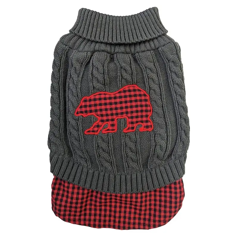 Fashion Pet - Un-Tucked Plaid Sweater - Gray LG