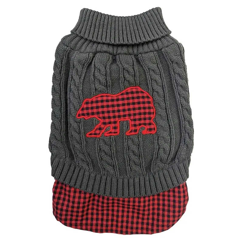 Fashion Pet - Un-Tucked Plaid Sweater - Gray MD