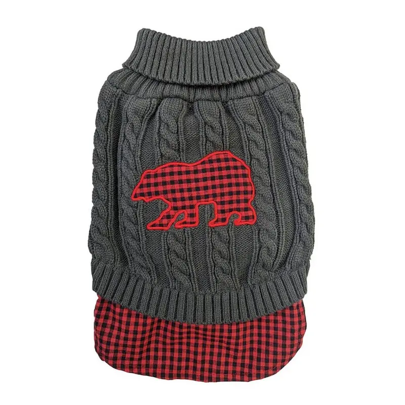 Fashion Pet - Untucked Plaid Gray Sweater LG