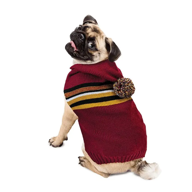 Fashion Pet - Hooded Pompom Wine Sweater LG