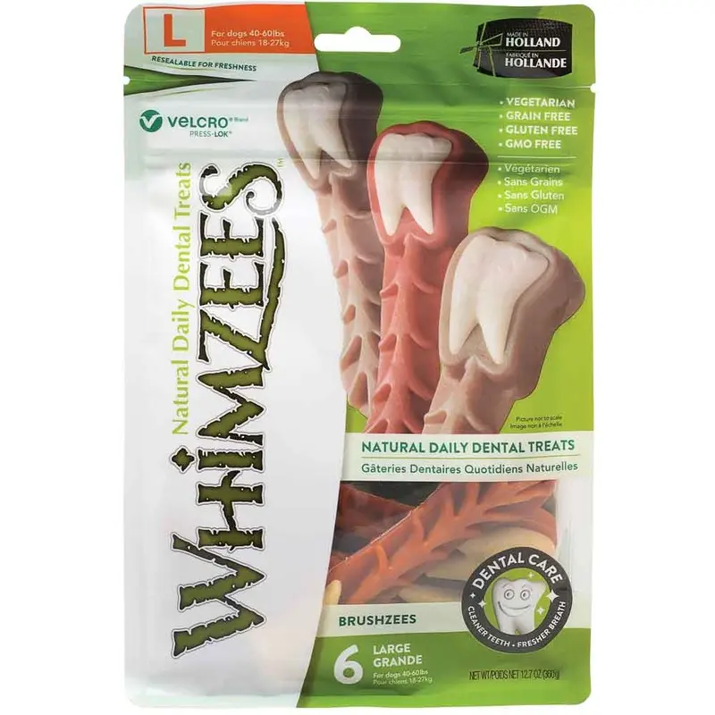 Whimzees Dental Chew - Brushzees Natural - Large - 6 pk