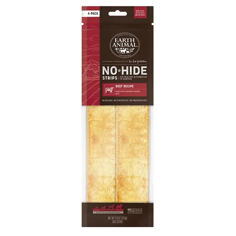 Earth Animal - No Hide Strips Beef 4pk.