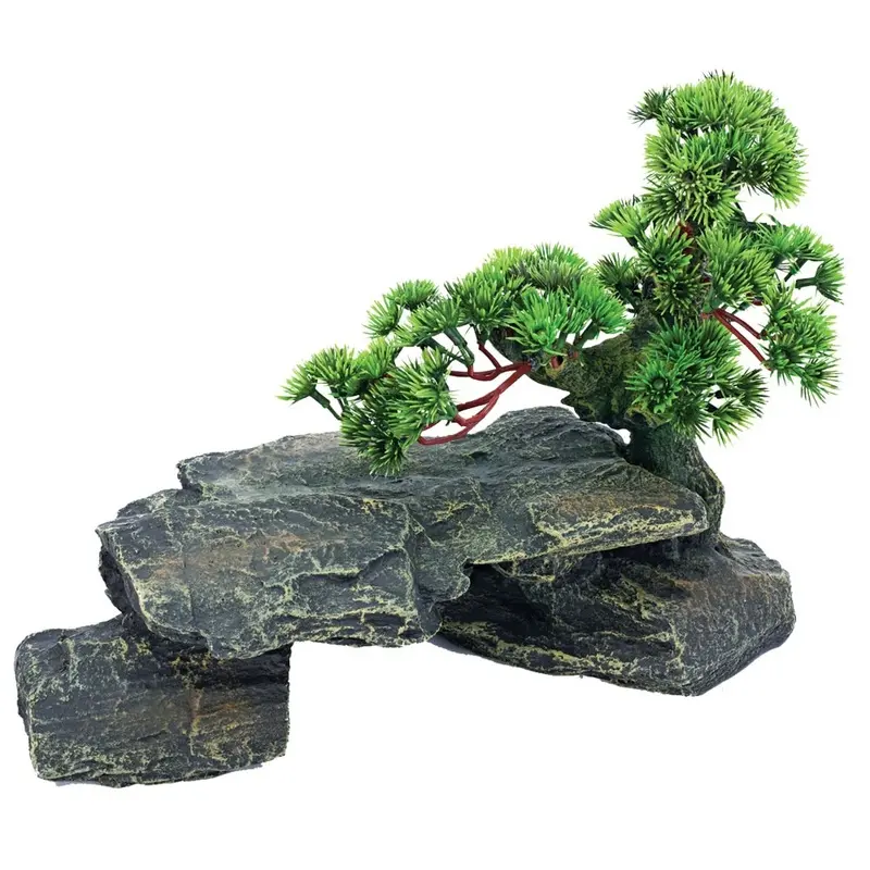 Penn Plax Bonsai Tree on Rocks - 13 x 6 x 9 in