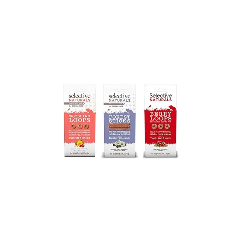 3 Pack Selective Naturals Mixed Variety Animal Guinea Treats Sticks Loops Small