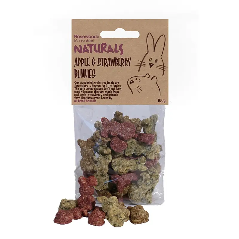 Rosewood Naturals Apple & Strawberry Bunnies Small Animal Treats 100G