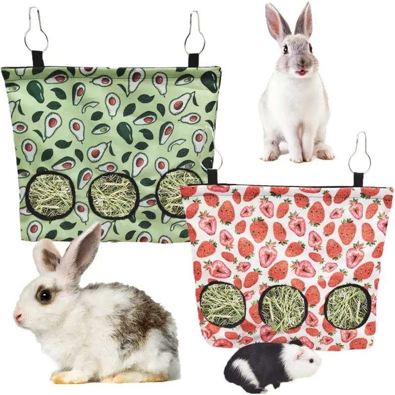 (L) 2Pcs Rabbit Hay Feeder Bags - Strawberries & Avocado Size 2