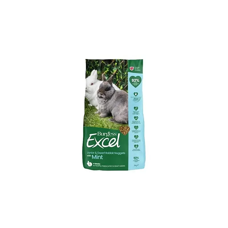 New Excel Burgess Junior And Dwarf Nuggets With Mint Rabbit Food 3 Kg 3Kg