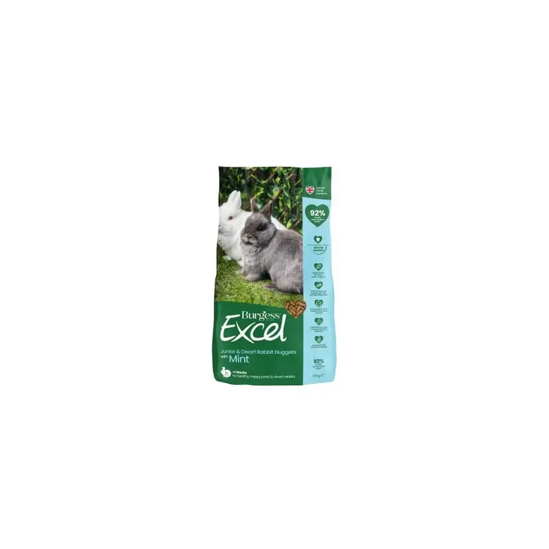 New Excel Burgess Junior And Dwarf Nuggets With Mint Rabbit Food 1.5 Kg 1.5Kg