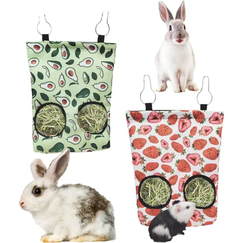 (S) 2Pcs Rabbit Hay Feeder Bags - Strawberries & Avocado Size 2