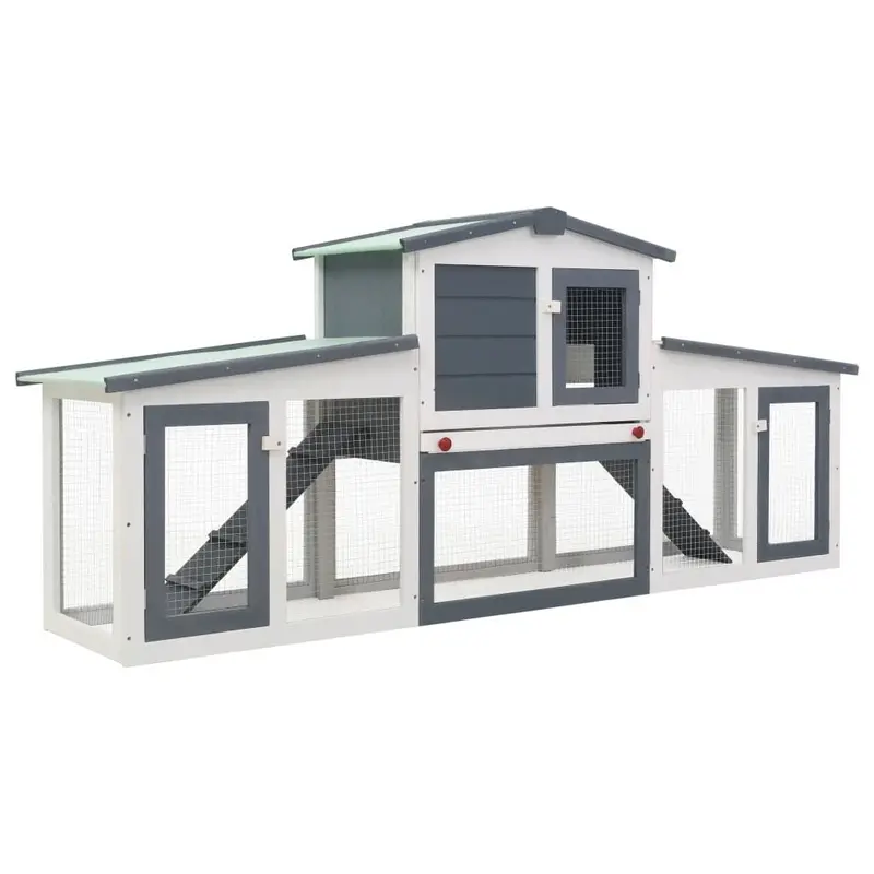 Berkfield Home Unisex Grey Outdoor Large Rabbit Hutch And White 204X45x85 Cm Wood