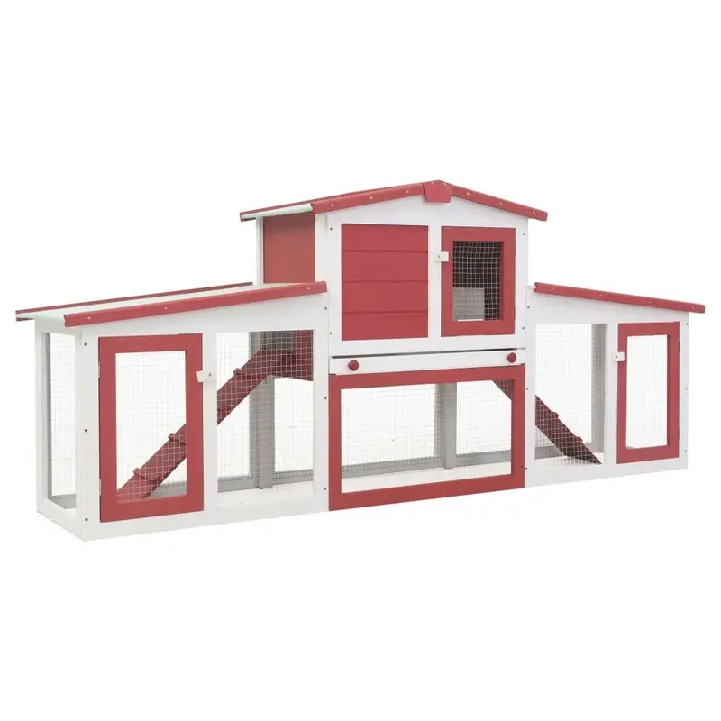 Berkfield Home Unisex Red Outdoor Large Rabbit Hutch And White 204X45x85 Cm Wood
