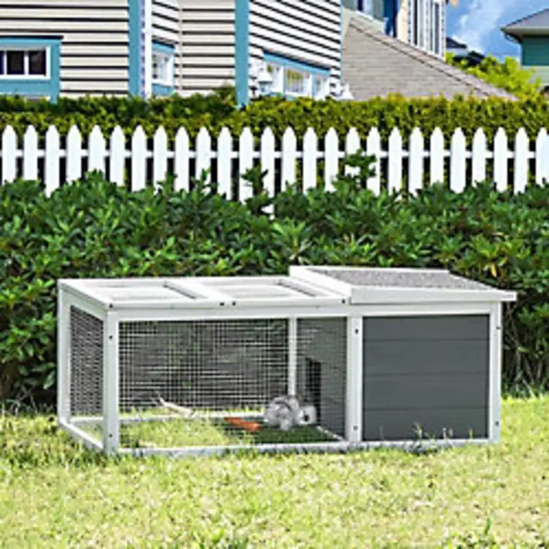Pawhut Wooden Rabbit Hutch Small Animal Cage Asphalt Roof 115 X 66 X 47.5 Cm