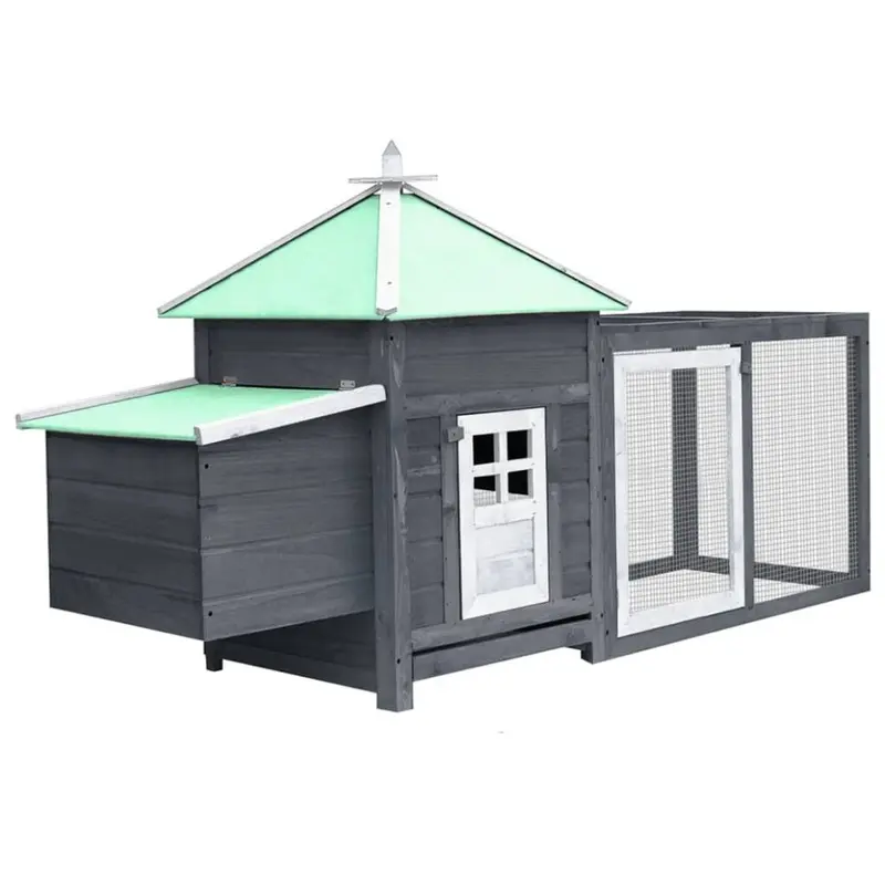 Vidaxl Grey Solid Firwood Chicken Coop With Nest Box Hen House Hutch Cage Small