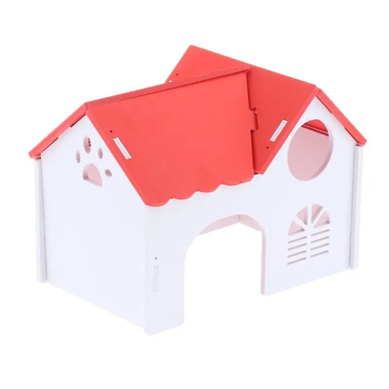 Red 1 Pc Hamster Hedgehog Guinea Pig Wooden Villa Animals Wood House Small