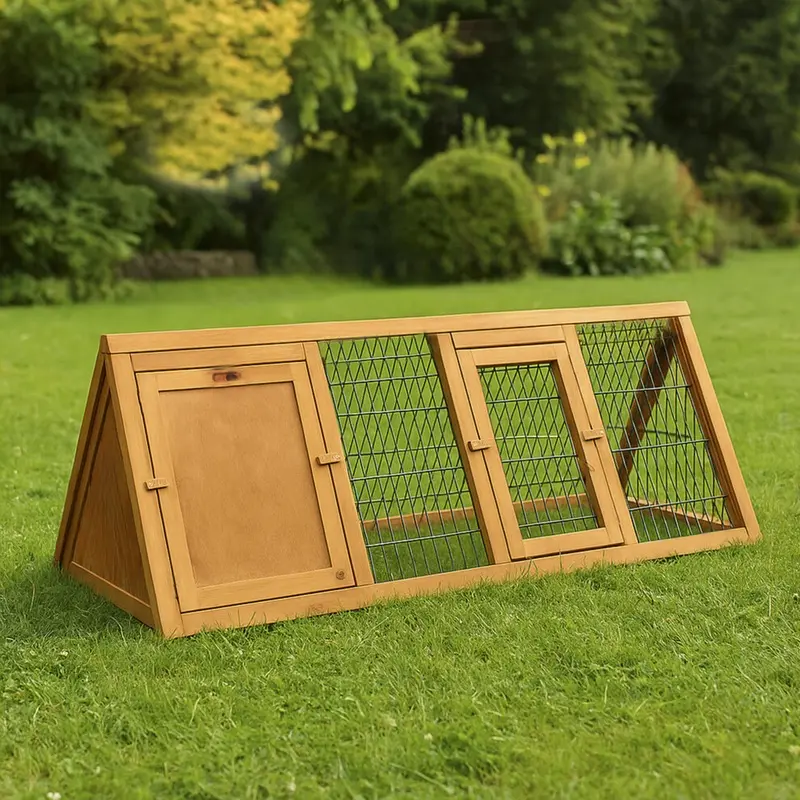 Home Discount Brown Triangle Pet Hutch With Run Wooden Cage Large