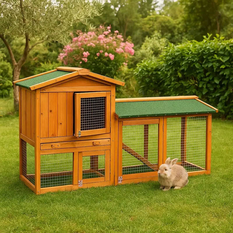 Home Discount Unisex Brown Pet Vida Double Wooden Pet Hutch Pet House With Garden