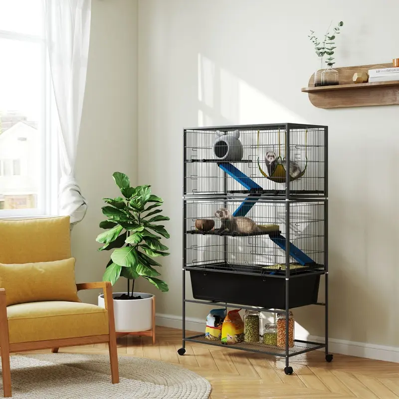 Pawhut 5 Levels Small Animal Cage With Deep Tray Dark Grey