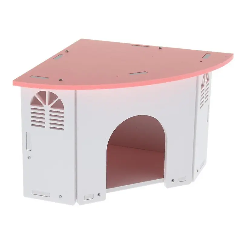 Pink Animals House Cage Wooden Villa Hut Toy Hamster Exercise Toy Small