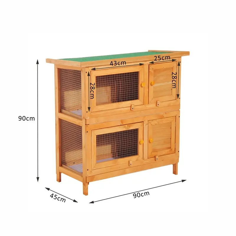 Pawhut 90cm 2 Tiers Rabbit Hutch Wooden Pet Cage W/ Run Bunny House   Aosom UK