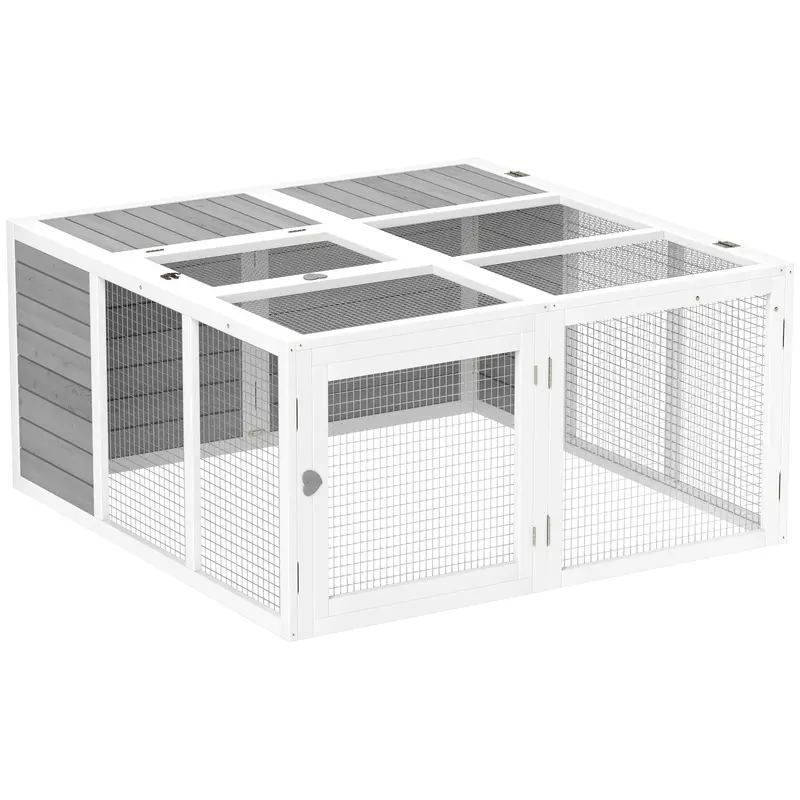 PawHut Rabbit Hutch with Openable Foldable Roof, Light Grey   Aosom UK