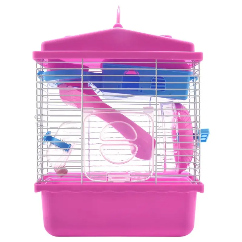 Sem Marca Pink Pet Cage Hamster Cottage With Skylight Double Layer House