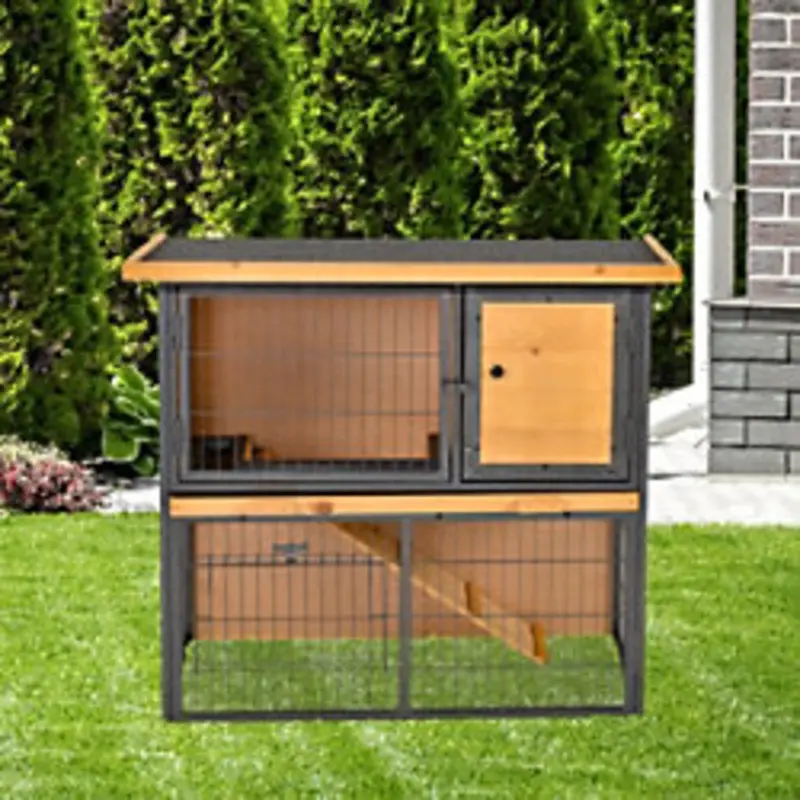 Pawhut Pet House With Slide-Out Tray Openable Roof Yellow 89.5 X 45 X 81 Cm