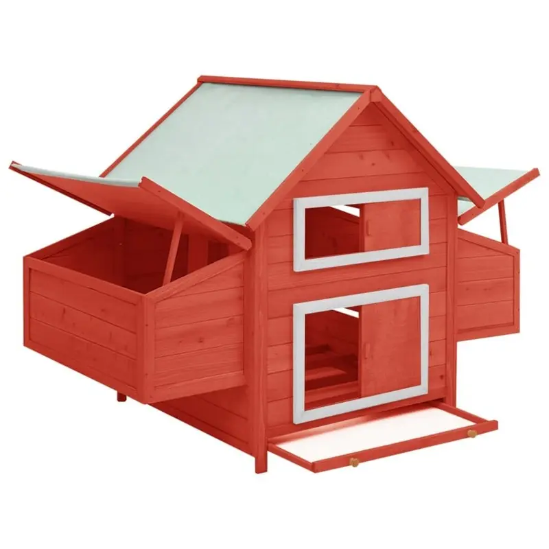 Vidaxl Red/White Solid Firwood Chicken Coop And Wooden Hen House Hutch Cage