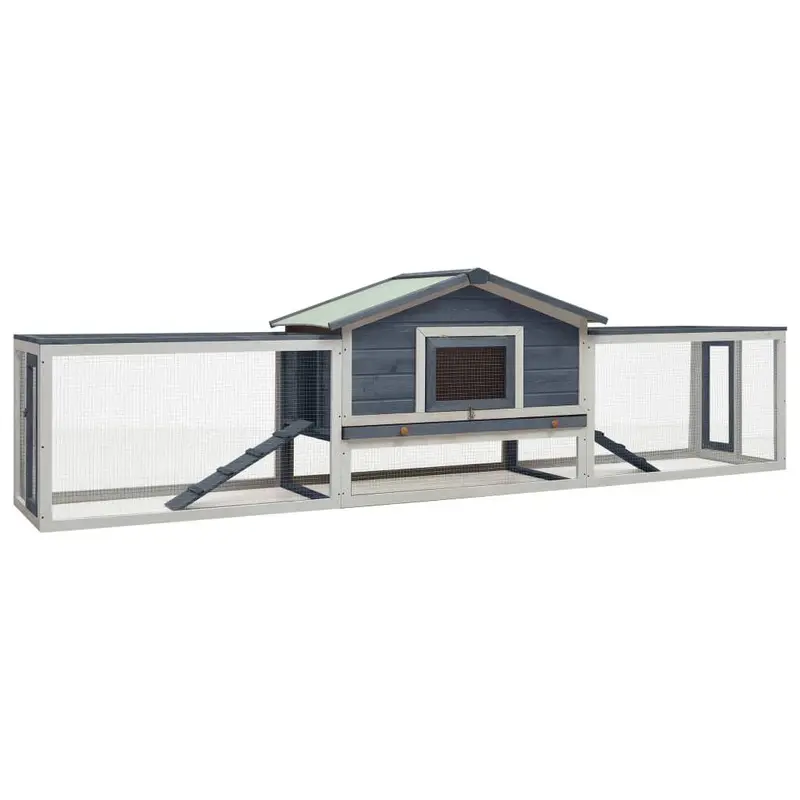 Berkfield Home Unisex Grey Rabbit Hutch 310X70x87 Cm Solid Pine & Fir Wood