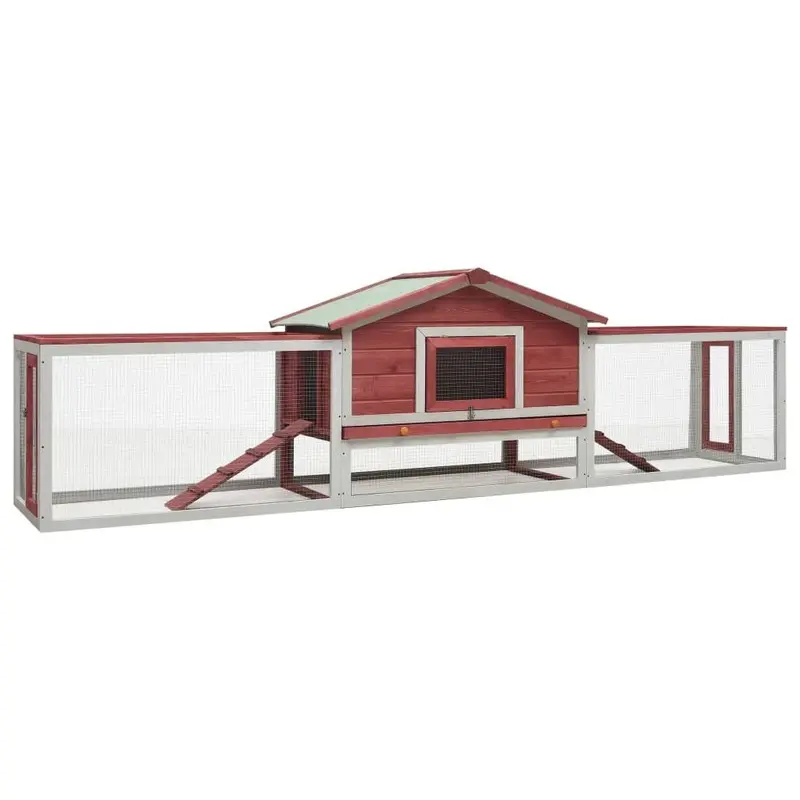 Berkfield Home Unisex Red Rabbit Hutch 310X70x87 Cm Solid Pine & Fir Wood