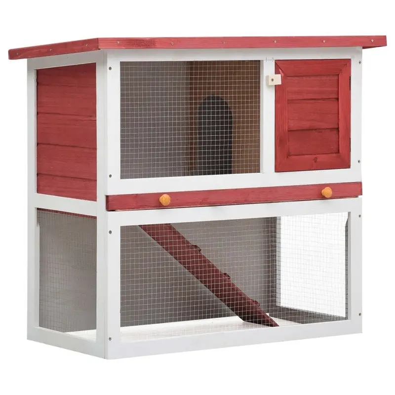 Berkfield Home Unisex Red Outdoor Rabbit Hutch 1 Door Wood