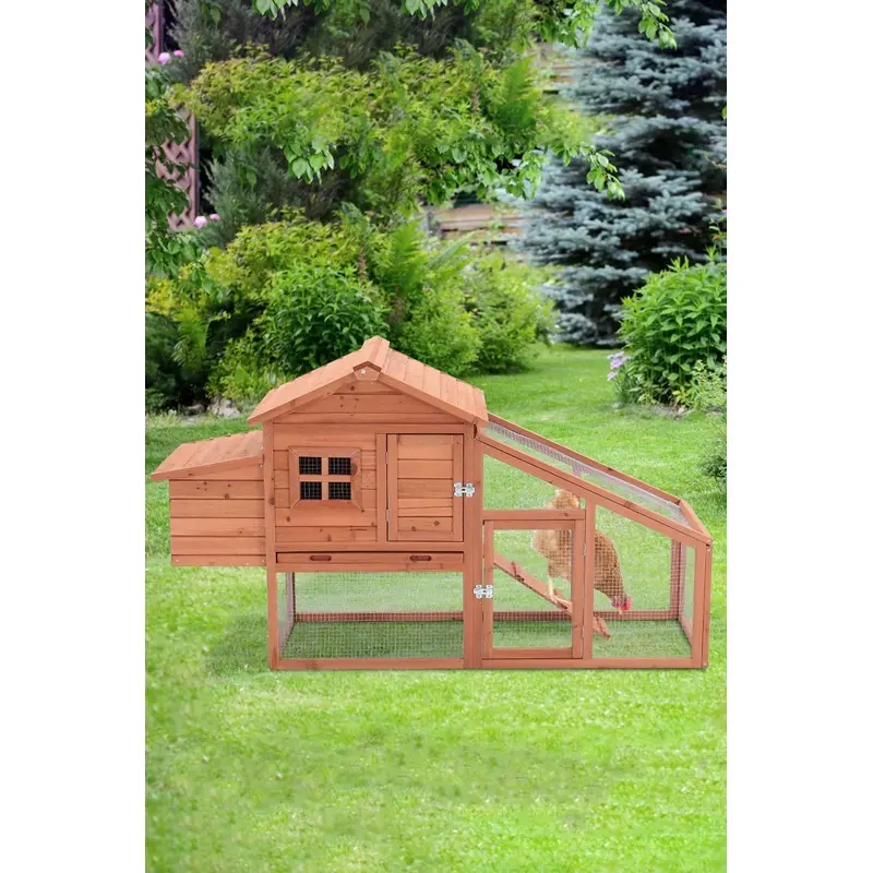 Living And Home Unisex Brown Outdoor Wooden Chicken Coop With Ventilated Door