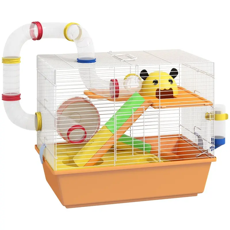PawHut Hamster Cage, 3 Tiers Gerbil Cage for Dwarf Hamsters with Tubes, Ladder