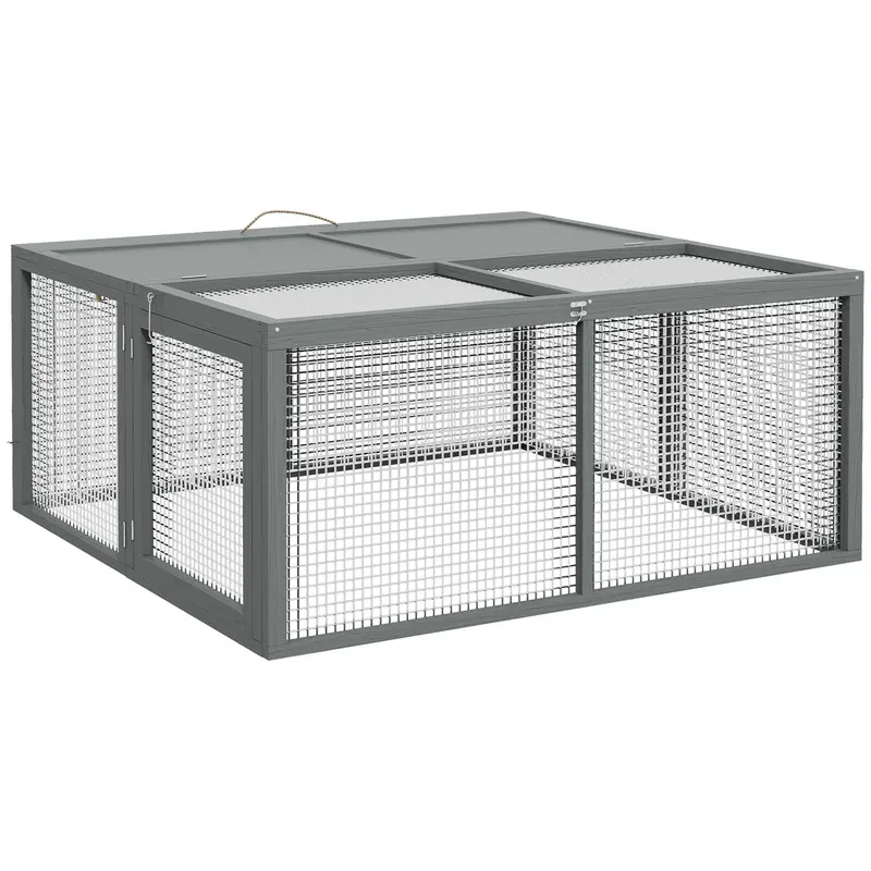 PawHut Wooden Folding Rabbit Hutch, Grey   Aosom UK