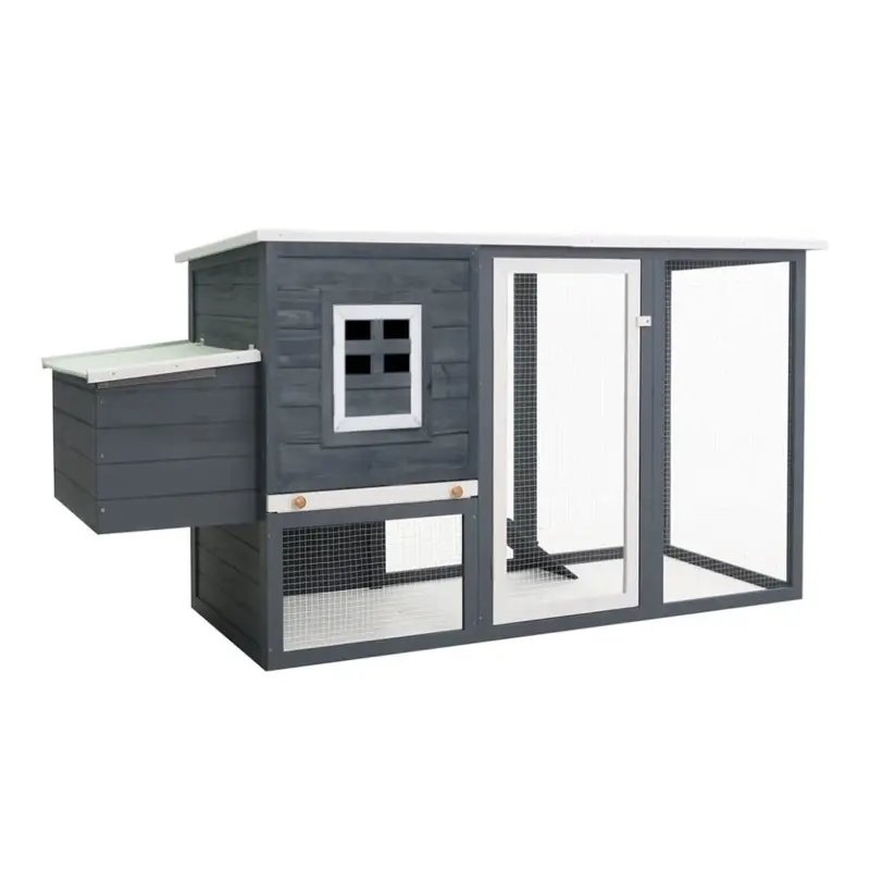 Vidaxl Grey Outdoor Chicken Cage Hen House With Egg Cage Wood Habitat Cage Size 1