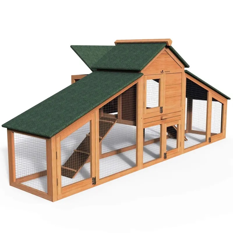 New Vounot Chicken Coop And Run, Wooden Hen House With Nest Box 210 X 85 X 48Cm