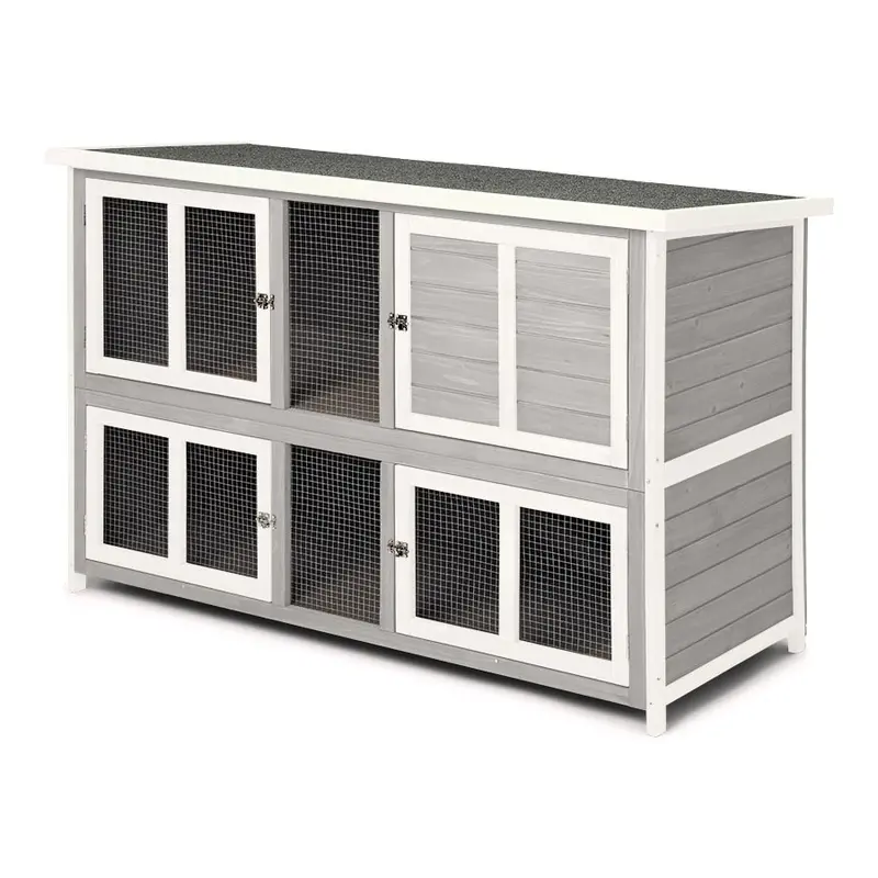 Pets At Home 2 Storey Wooden Rabbit & Guinea Pig Hutch 5Ft Grey