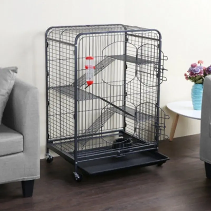 Yaheetech Black 4-Tier Rolling Animal Cage With 2 Front Doors Small