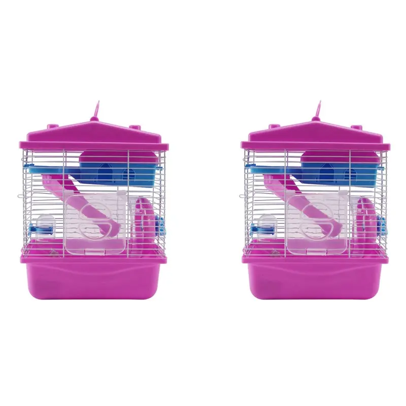 Senza Marchio Pink Pet Cage Hamster Cottage With Skylight Double Layer House