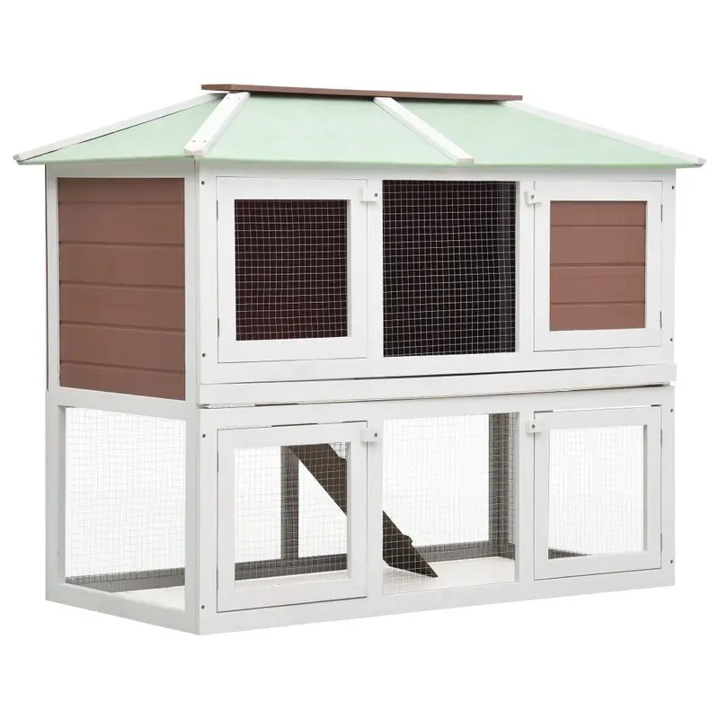 Berkfield Home Unisex Brown Animal Rabbit Cage Double Floor Wood