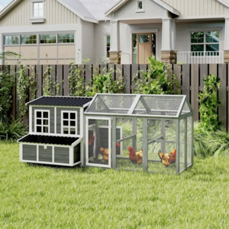 Pawhut 2-Piece Chicken Coop And Run Set, For 5-9 Chickens, Light/Grey