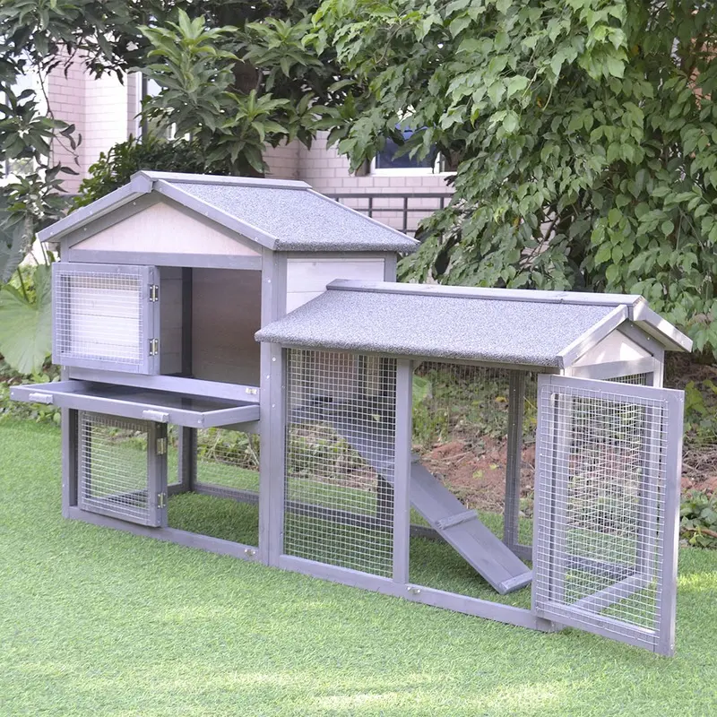 Pawhut Deluxe Rabbit Hutch With Run Grey