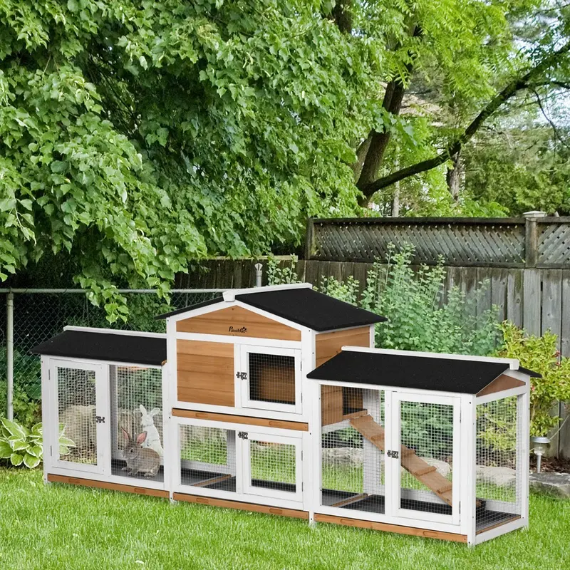 Pawhut Wooden Pet Hutch 2-Tier With Double Side Run Boxes And Tray Assorted Colours