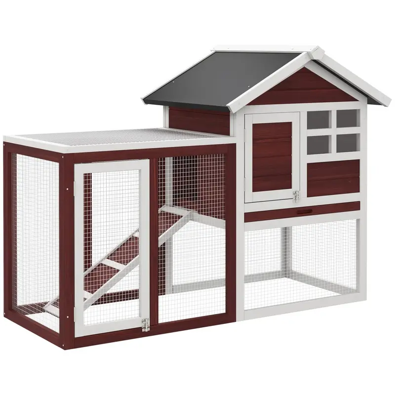 PawHut 122 cm Wooden Rabbit Hutch, Bunny Cage, Pet House with Tray Ladder Run