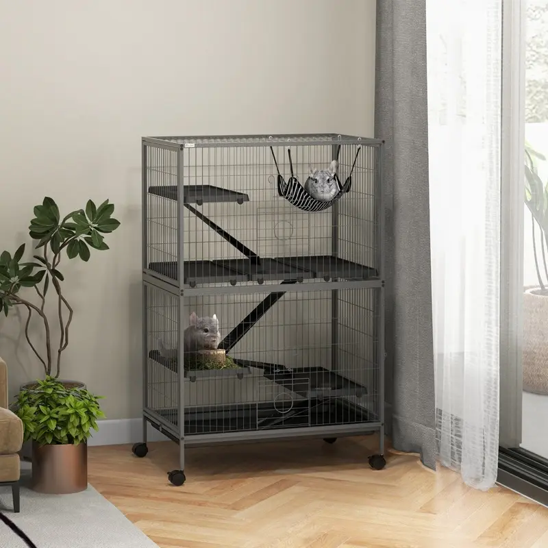 Pawhut Small Animal Cages For Chinchilla Ferret Kitten Grey