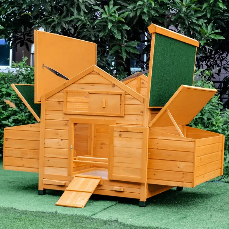 Pawhut Yellow Wooden Chicken Coop, Poultry Cage With Nesting Boxes, Tray,