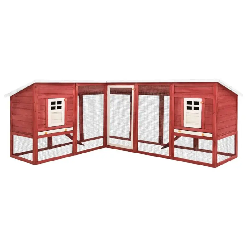Vidaxl Red/White Solid Fir Wood Outdoor Rabbit Hutch With Run And Pet House