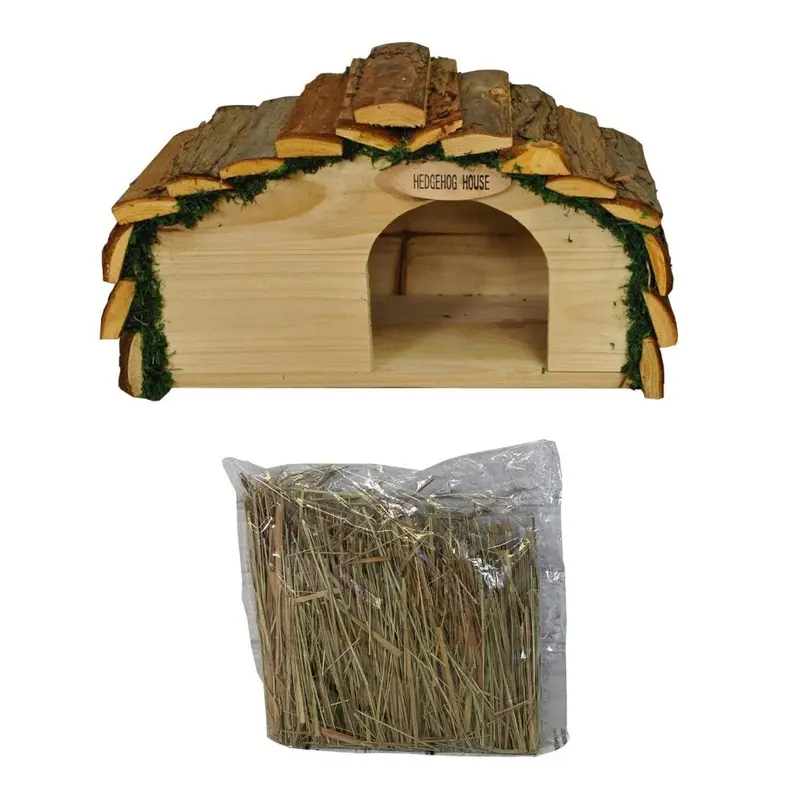 Selections Wooden Hedgehog House Hogitat With Bark Roof & Nesting Straw