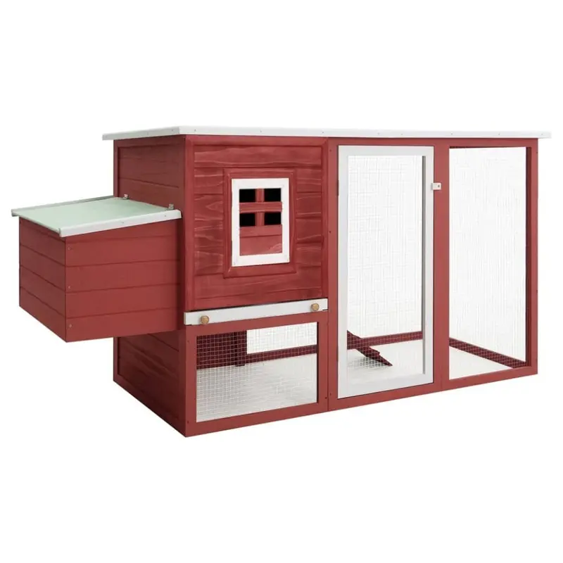 Vidaxl Red Outdoor Chicken Cage Hen House With Egg Cage Wood Pet Carrier Size 1